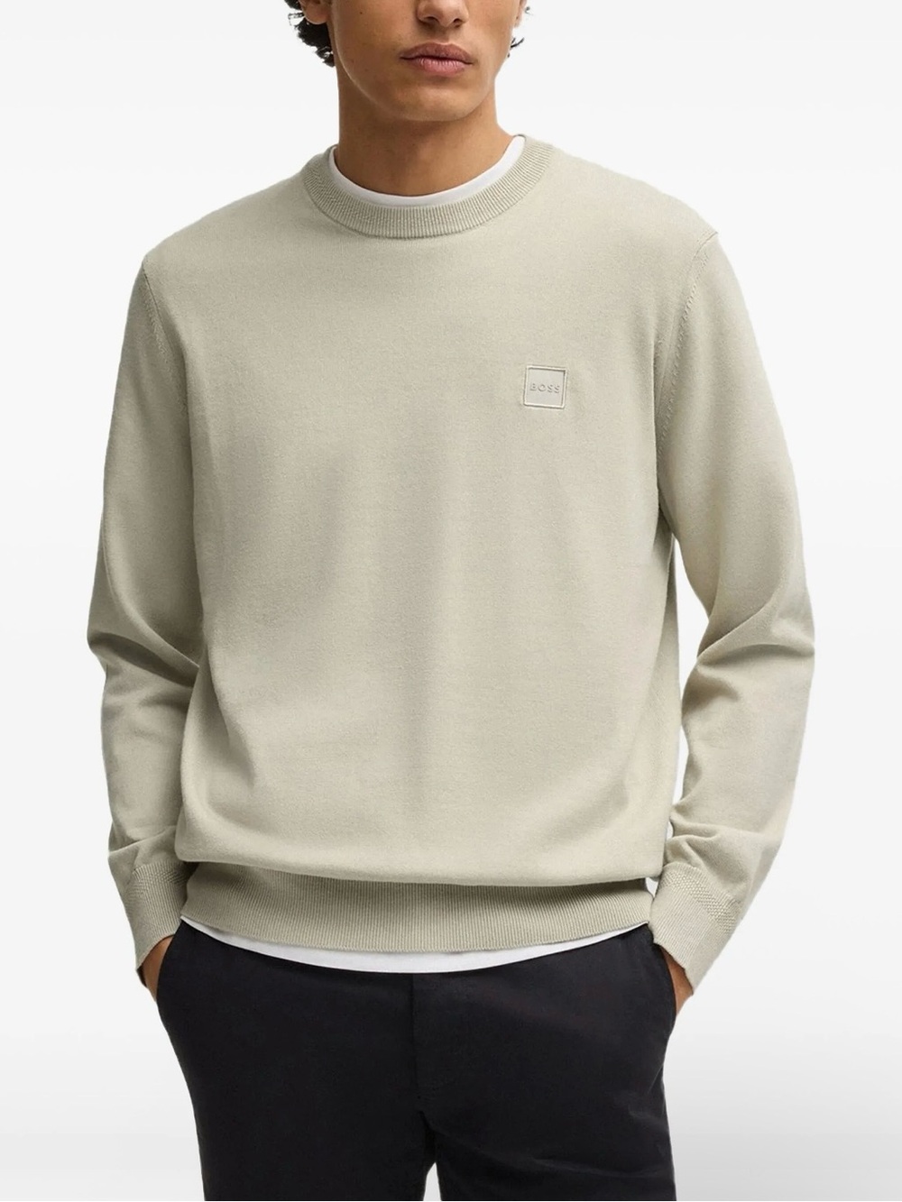 BOSS Men's Light Beige Crewneck Sweater